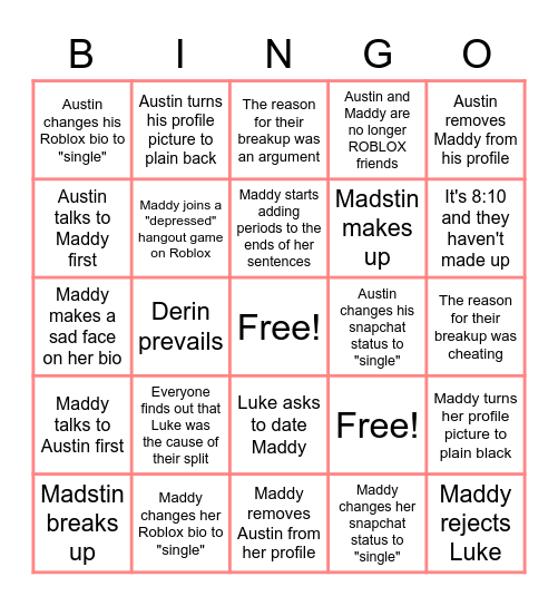 Madstin Relationship Bingo Card