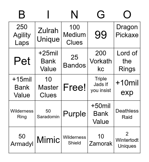 YAHYA OSRS BINGO 2020 Bingo Card