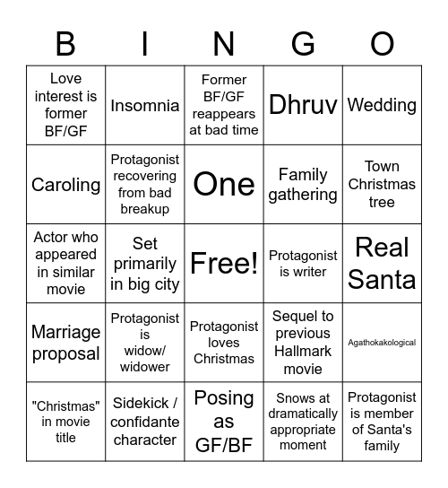 Hallmark Christmas Movie Bingo Card