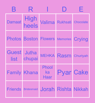 Narjis's Dholki Bingo Card