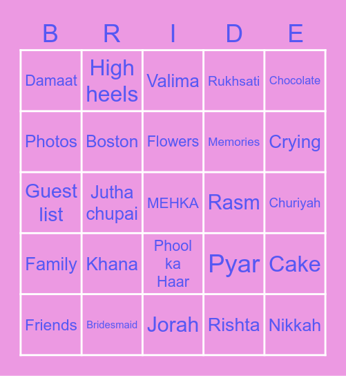 Narjis's Dholki Bingo Card
