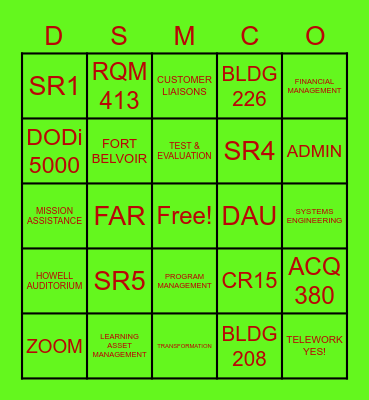 DSMC-O GAME Bingo Card