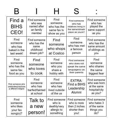 BIHS Leadership BINGO Card