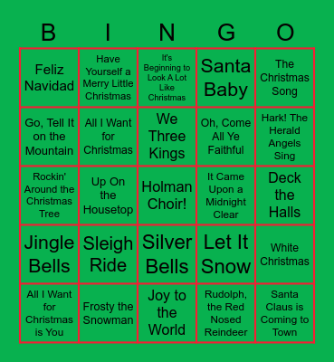 Holman Choir Bingo Card