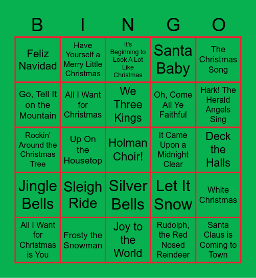 Holman Choir Bingo Card