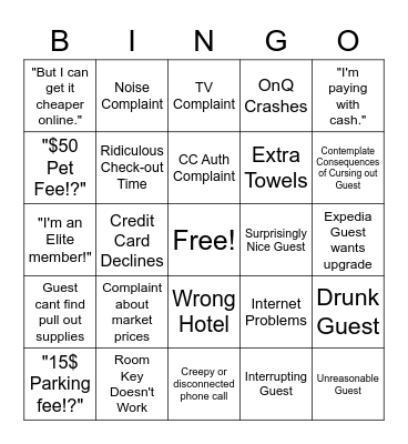 Front Desk Bingo Card