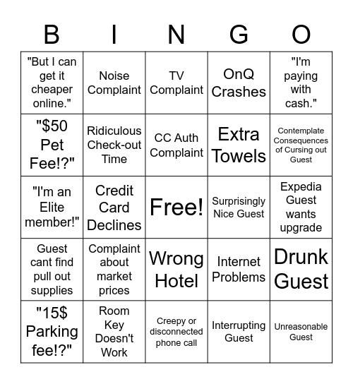 Front Desk Bingo Card