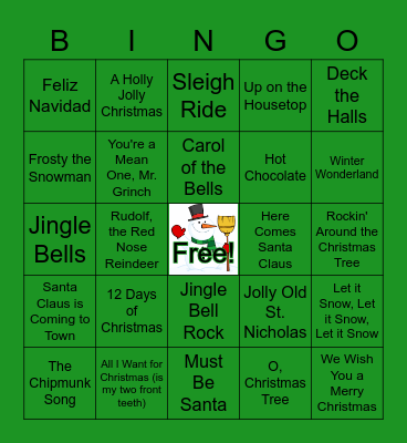 Christmas Song Bingo Card