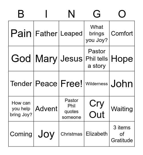 Sermon Bingo - Third Sunday of Advent! Bingo Card