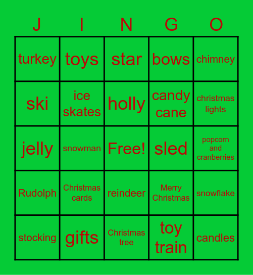 Merry Christmas JINGO Bingo Card