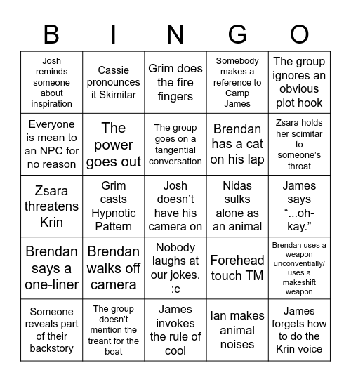 Prisane Bingo Card