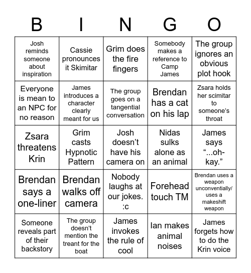 Prisane Bingo Card