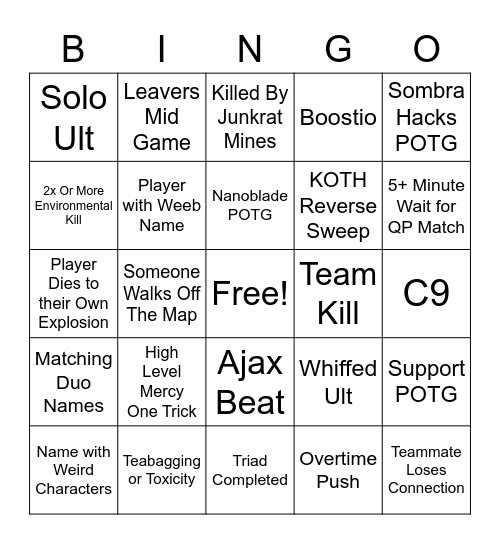Overwatch QP Bingo 1 Bingo Card