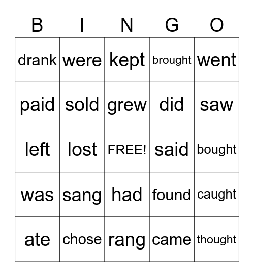 Irregular Verbs! Bingo Card