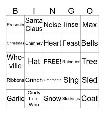 The Grinch Bingo Card