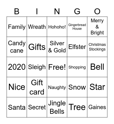 Secret Santa Bingo Card