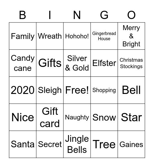 Secret Santa Bingo Card