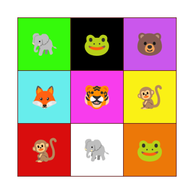 Animals Bingo Card