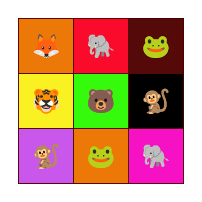Animals Bingo Card