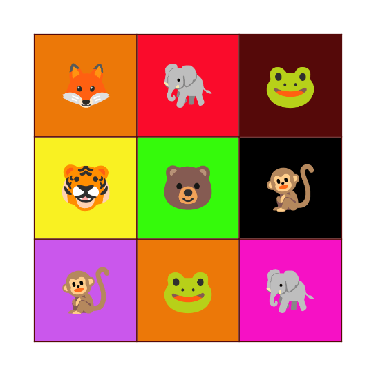 Animals Bingo Card