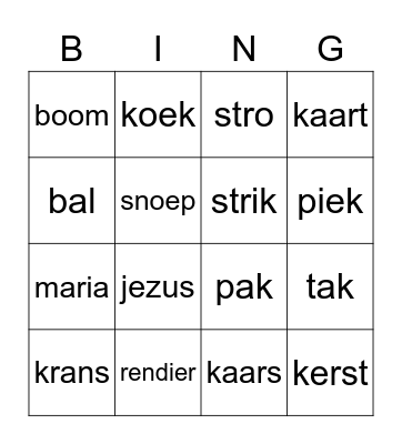 Kerstbingo groep 3 Bingo Card