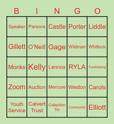 Castle Rotary Christmas Bingo Card