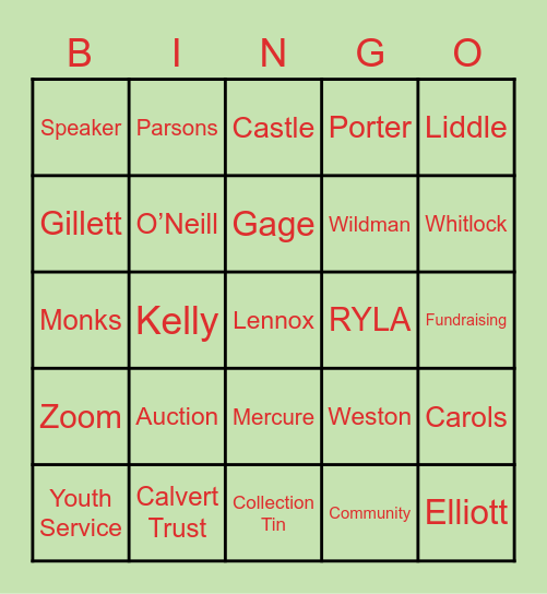 Castle Rotary Christmas Bingo Card