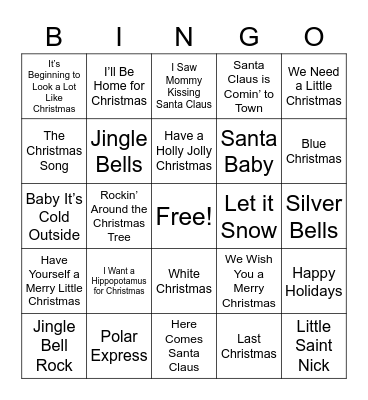 Holiday Song Bingo! Bingo Card