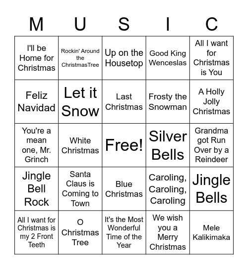 Christmas Carol Bingo Card