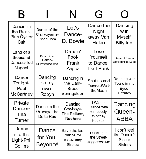 Tanzen Bingo Card
