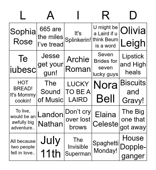 LIFE OF LAIRDS - BINGO! Bingo Card