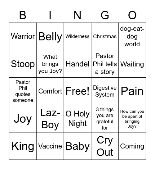 Sermon Bingo - Third Sunday of Advent! Bingo Card