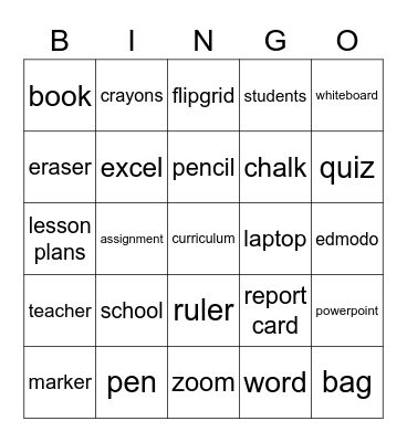 school Bingo Card