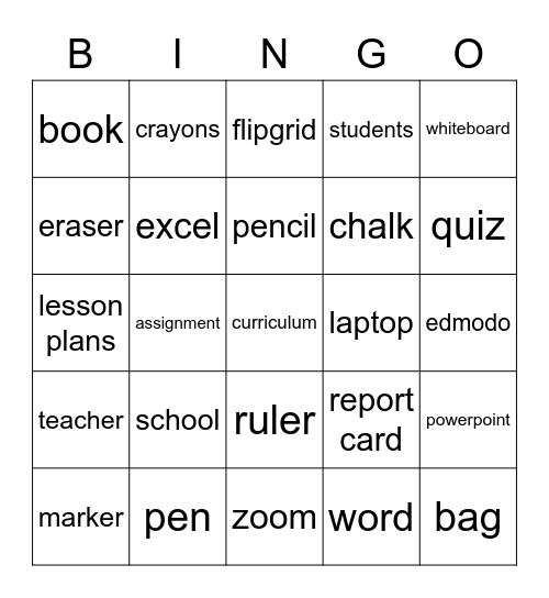school Bingo Card