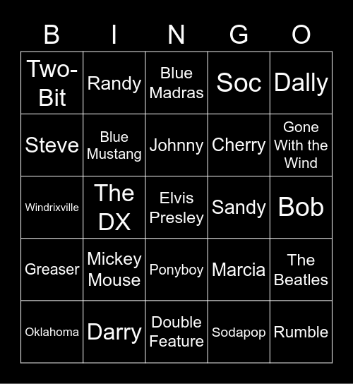 The Outsiders Bingo Card