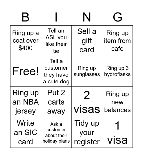 Cashier Bing Bingo Card