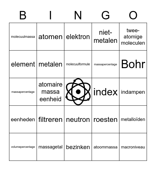Scheikunde Bingo Card