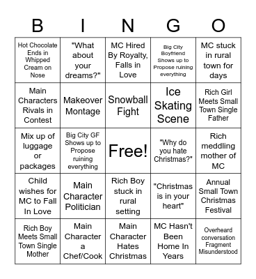 Cheesy Christmas Movie BINGO Card