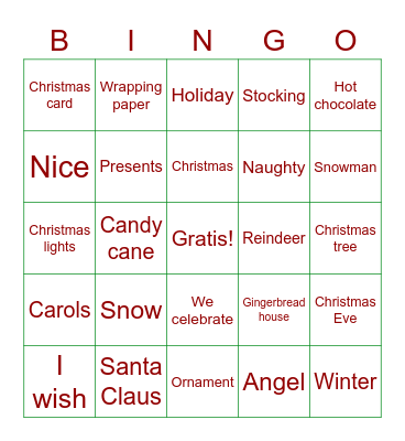 Navidad Bingo Card