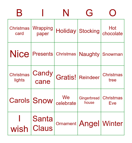 Navidad Bingo Card