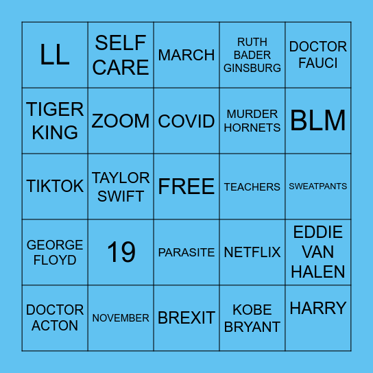 2020 BINGO! WHAT A YEAR! Bingo Card