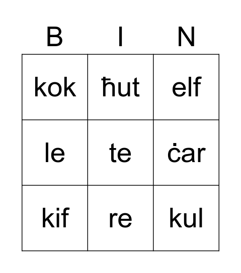 Malti flashcards Sett 1.4 Bingo Card