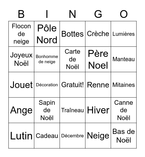 Noël Bingo Card