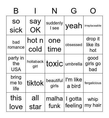 2000's songs Bingo Card
