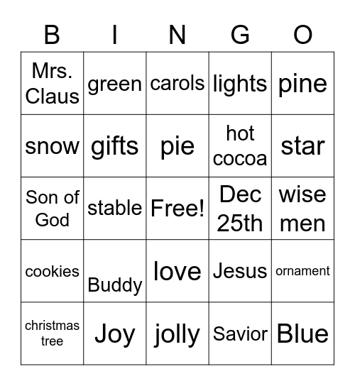 Christmas Bingo Card