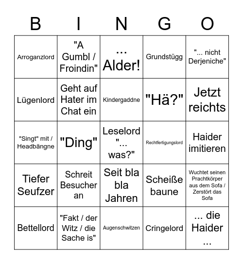 Winkl Bingo die Dridde Bingo Card