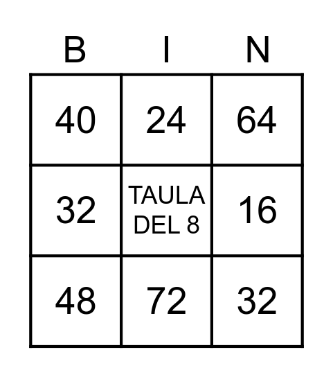 TAULA DEL 8 Bingo Card