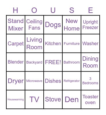 Housewarming Bingo Card