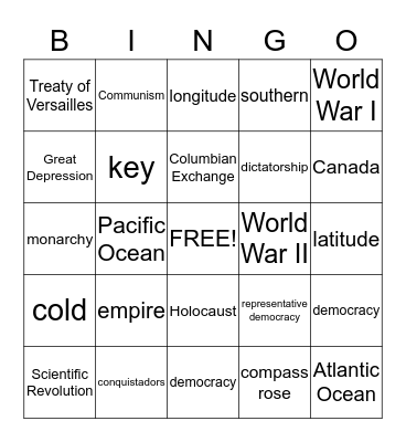 Social Studies Bingo Card