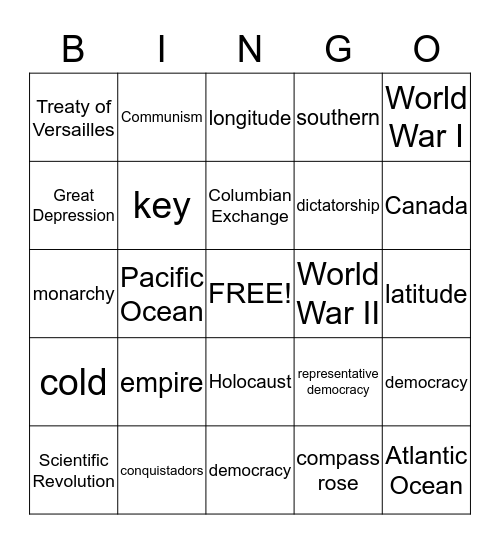 Social Studies Bingo Card